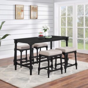Martina 5-piece Rectangular Spindle Leg Counter Height Dining Set Oatmeal and Black