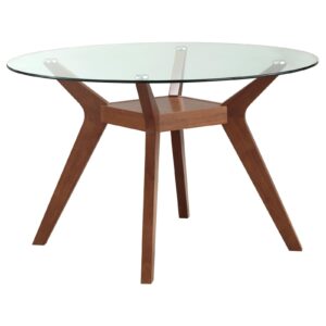 Paxton 48" Round Glass Top Dining Table Clear and Nutmeg