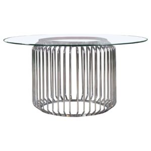 Veena 60" Round Glass Top Dining Table Clear and Chrome