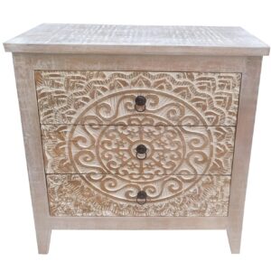 Mariska 3-drawer Wooden Accent Cabinet White Distressed