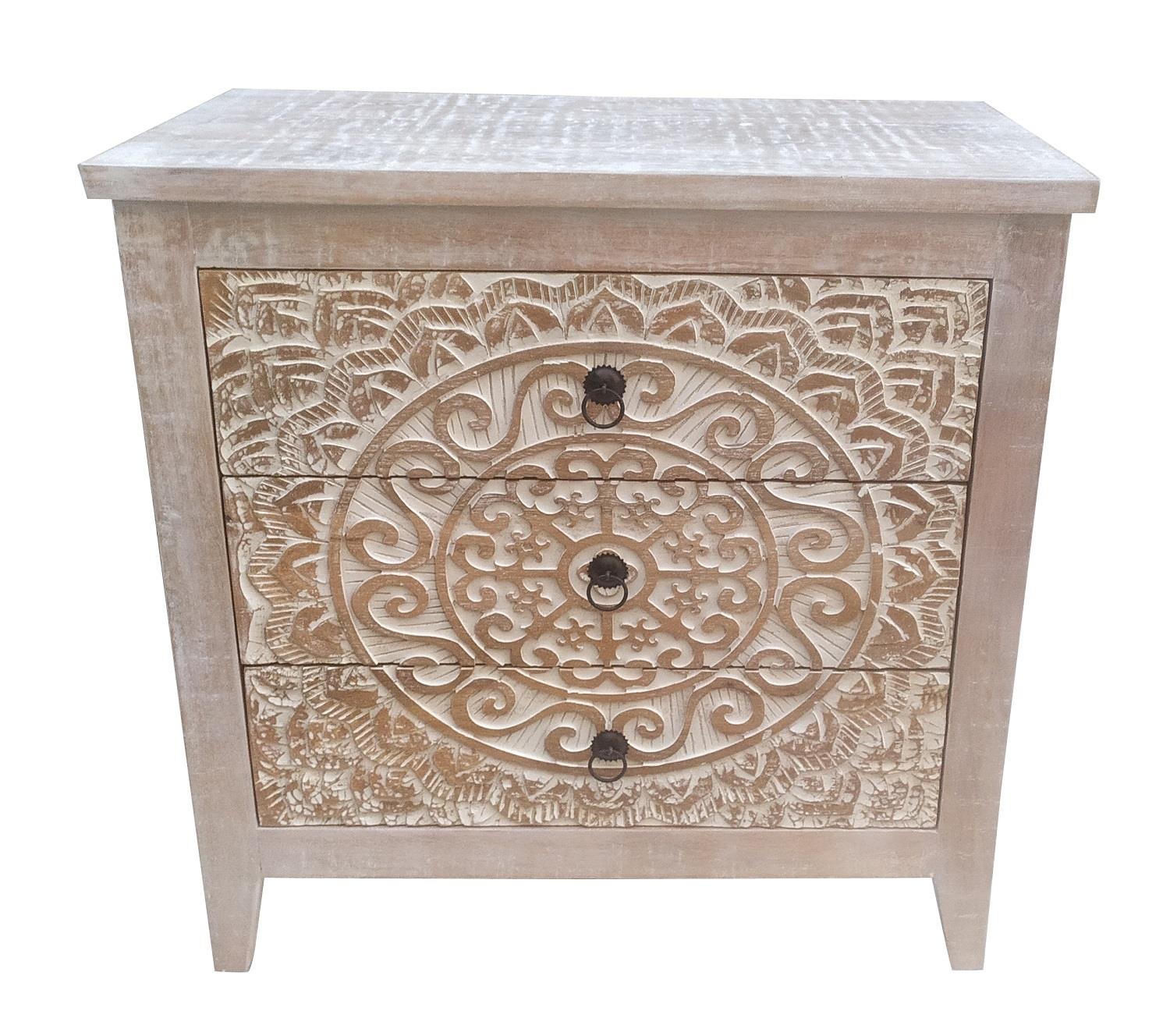 Mariska 3-drawer Wooden Accent Cabinet White Distressed