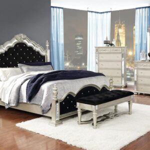 Heidi Queen Upholstered Poster Bed Metallic Platinum