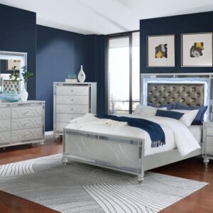 Gunnison Queen Panel Bed with LED Lighting Silver Metallic
