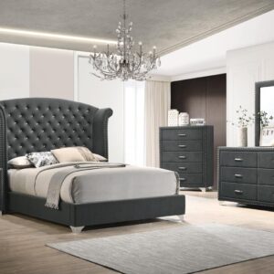 Melody Queen Wingback Upholstered Bed Grey