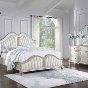Evangeline Tufted Upholstered Platform Queen Bed Ivory and Silver Oak