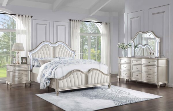 Evangeline Tufted Upholstered Platform Queen Bed Ivory and Silver Oak
