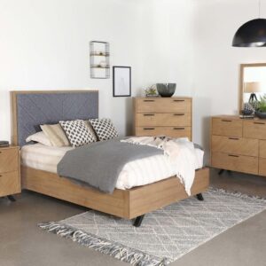 Taylor Upholstered Queen Panel Bed Light Honey Brown and Grey