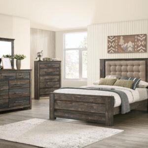 Ridgedale Tufted Headboard Queen Bed Latte and Weathered Dark Brown