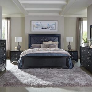 Penelope Queen Bed with LED Lighting Black and Midnight Star