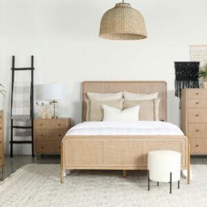 Arini Upholstered Queen Panel Bed Sand Wash and Natural Cane