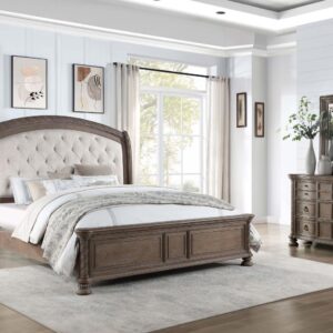 Emmett Tufted Headboard Queen Panel Bed Walnut and Beige
