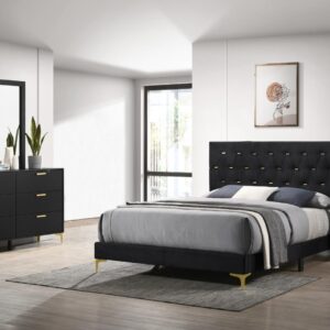 Kendall Tufted Panel Queen Bed Black and Gold
