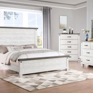 Lilith Queen Panel Bed Distressed Grey and White