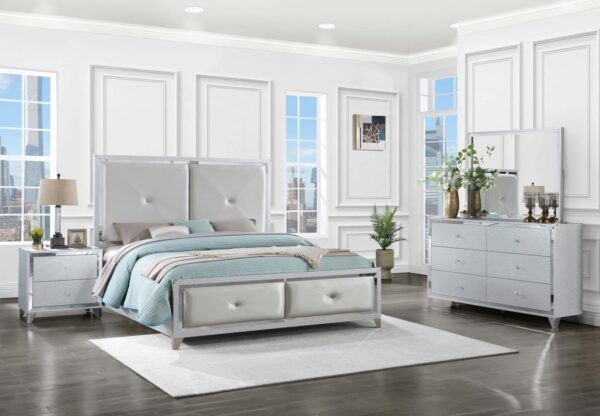 Larue Upholstered Tufted Queen Panel Bed Silver