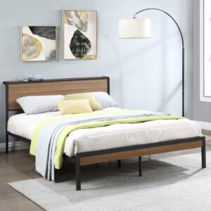 Ricky Queen Platform Bed Light Oak and Black
