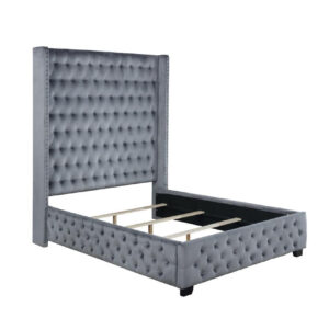 Rocori Queen Wingback Tufted Bed Grey