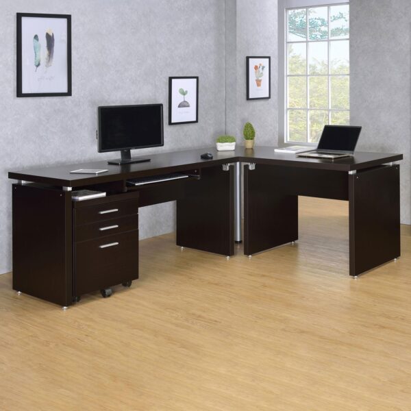 Skylar 2-piece Home Office Set L-Shape Desk with File Cabinet Cappuccino