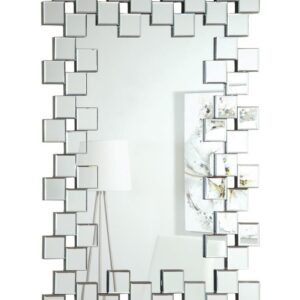 Pamela Frameless Wall Mirror with Staggered Tiles Silver