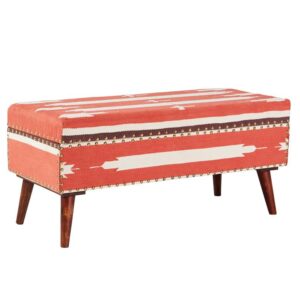 Noah Upholstered Storage Bench Orange and Beige