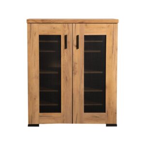 Bristol Metal Mesh Door Accent Cabinet Golden Oak