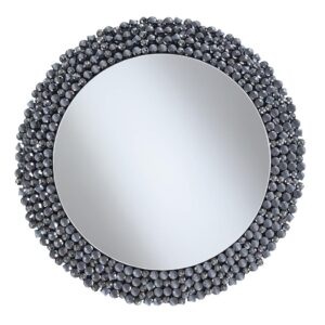 Claudette Round Wall Mirror with Textural Frame Grey